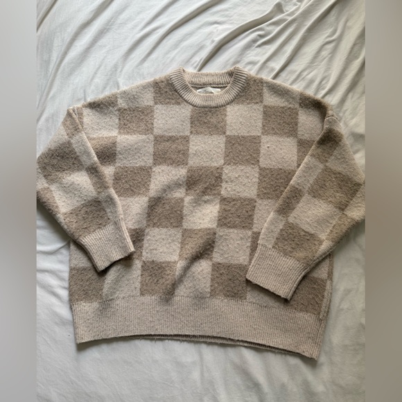 Oak + Fort Tan Checkered Crewneck Sweater - Picture 4 of 8